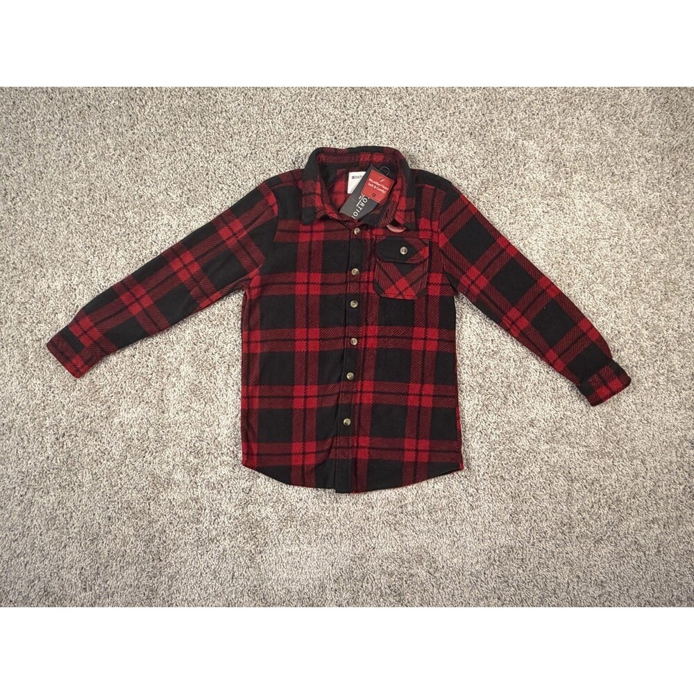 NWT Distortion Boys Size 6 Red Black Plaid Microfleece Long Sleeve Shirt Jacket